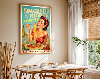 Retro Pasta Art Print: 50s Kitchen, Italian Food Poster