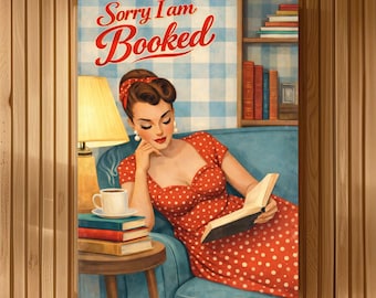 housewife woman reading a book Poster woman on couch print retro