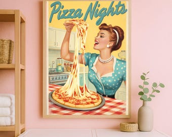 Italian Food Poster Retro Pizza Art Print 50s Kitchen