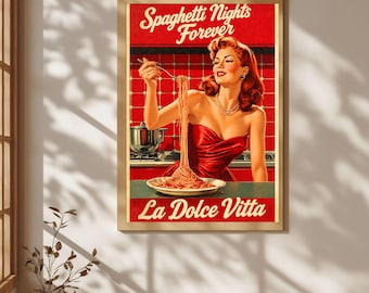 Retro Pasta Art Print: 50s Kitchen, Italian Food Poster