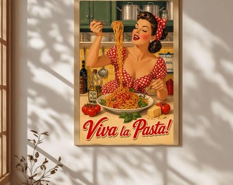 Arte mural para cocina italiana, arte mural de pasta, póster de espaguetis, lámina vintage de comida italiana, decoración retro para la cocina.
