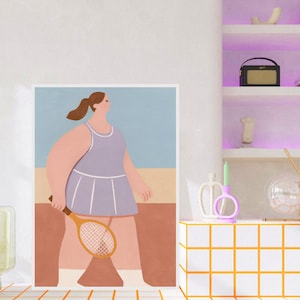 Tennis Girl Wall Art  Minimalist Tennis Painting  Abstract Woman Sports Art Poster Clean Girl Tennis Art Poster, Dorm Sporty Aesthetic Decor