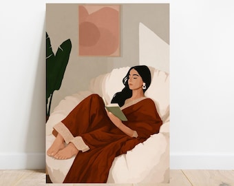 Mulheres indianas de sári lendo arte de livros, arte de parede indiana, arte Desi, arte sul-asiática, garota tâmil, garota morena, gravura de mãe-planta, arte de amantes de livros
