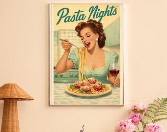 Retro Pasta Art Print: 50s Kitchen, Italian Food Poster