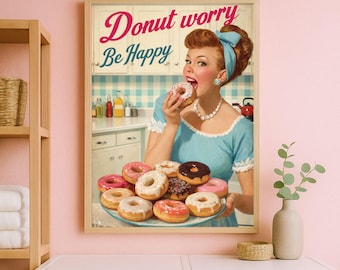 Retro Donut Print, 50s Kitchen Cafe Wall Art