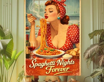 Retro Pasta Art Print: 50s Kitchen, Italian Food Poster
