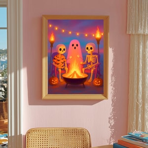 Ghost Summerween Poster, Summerween halloween Wall Art, Whimsigoth Print, Spooky Cute Decor, Retro  ghost Cozy Spooky artwork Cute Summer