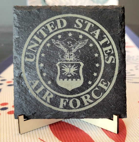 Military Slate Coaster, US Air Force Emblem, Home Bar Decor