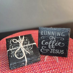 Custom Slate Coasters, Engraved Jesus Design, Functional Gift for Anniversaries and Birthdays for Faithful Coffee Drinkers