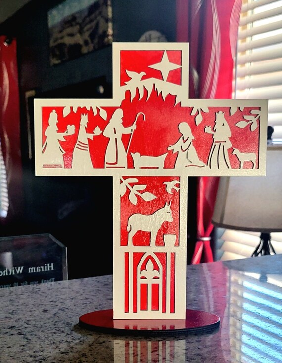 Nativity Scene Cross, Christmas Decor