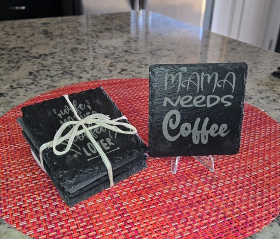 Custom Slate Coasters for Mom, Engraved Drink Coasters