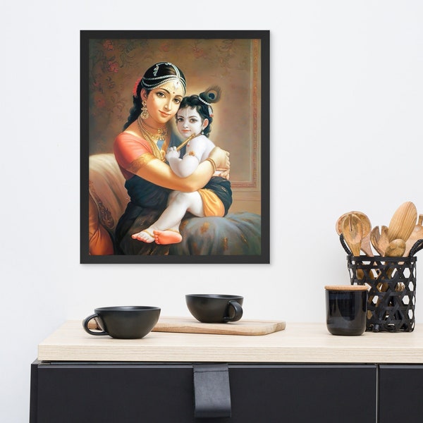 Framed poster_Baby Krishna with Mother Yashoda wall photo_Hindu God_Wall photo