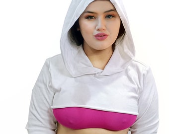 Girls and Ladies Cotton Knitted Rib Crop Hoodie Suitable for all Seasons