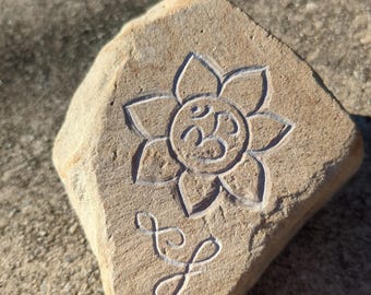 Hand Engraved Yoga / Lotus Namaste Stone