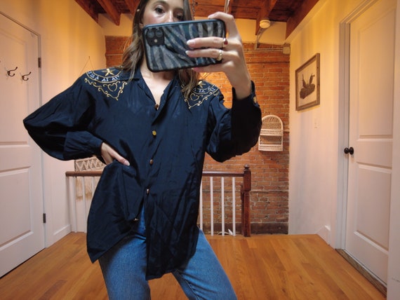 Black "Clock" Themed Button Up featuring Watch Fa… - image 1