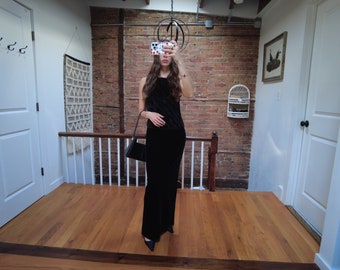Long Black Velvet Evening Gown with Beaded Accents - Scott McClintock Petites, size 8