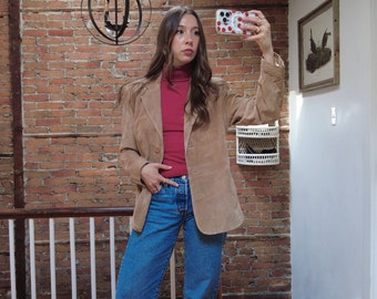 Camel Colored 90's Suede Blazer Jacket - Size Medium (10-12)