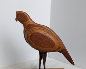 Unique Wooden Bird Sculpture, parrot, quail