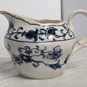 Vintage Nikko Ironstone Creamer: Blue Floral Double Phoenix, Made in Japan