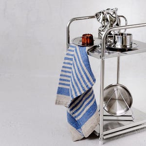 Cobalt blue striped 100% linen tea towel set, kitchen dishcloth. Summer house guest hand towel. Absorbent, eco friendly cooking baking gift
