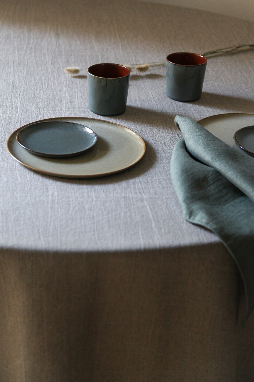 SANLEHAUSE Linen Tablecloth Beige 61x102 Inch - Oval Natural Eco-Friendly Table Cover