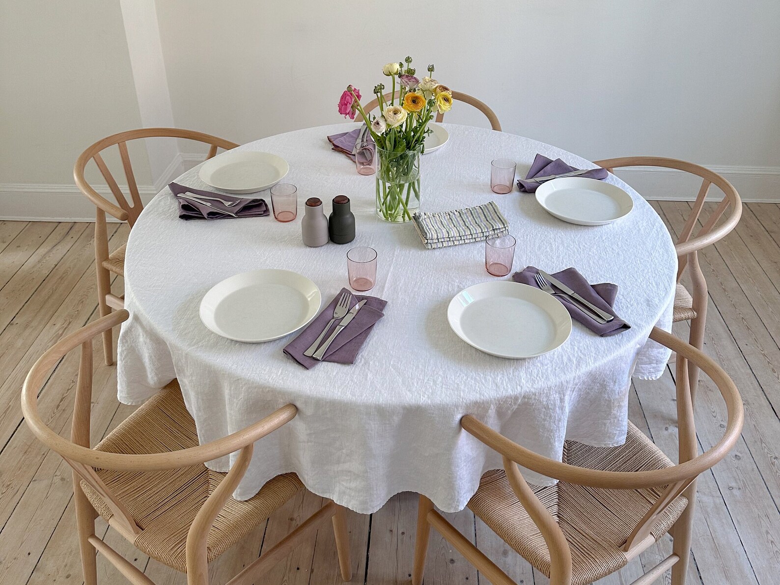 100% French Flax linen Round Tablecloth- White main image 0