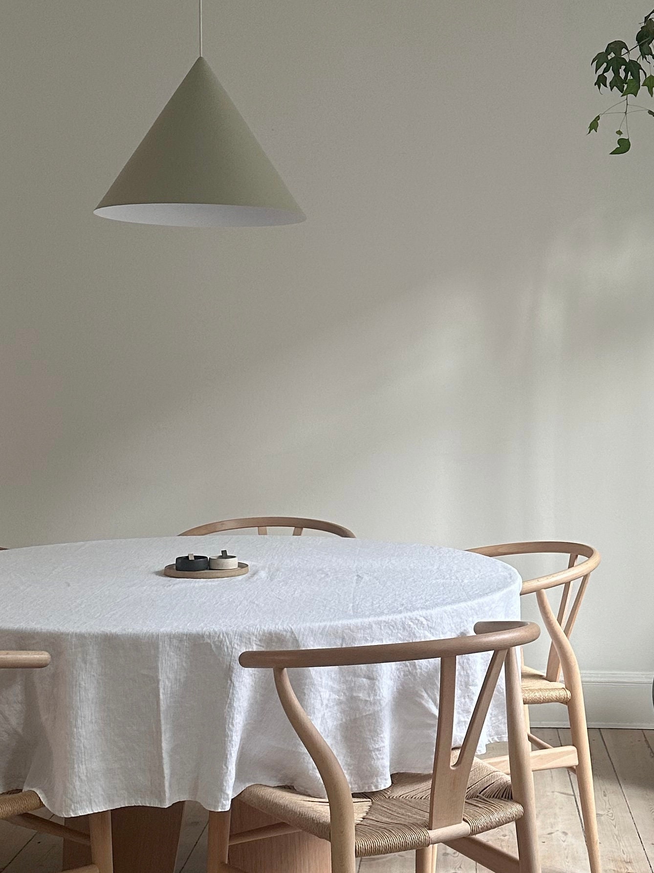 Large White Round 100% Linen Tablecloth. Extra Wide 80