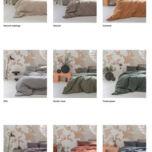 Dark green stonewashed linen bedding set. Mid century modern bedding. Linen pillow case. Linen duvet cover. European linen sheets set twin. image 8