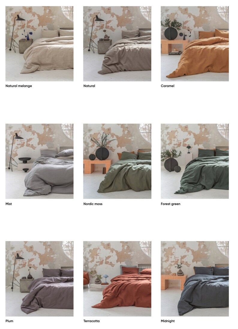 Dark green stonewashed linen bedding set. Mid century modern bedding. Linen pillow case. Linen duvet cover. European linen sheets set twin. image 8