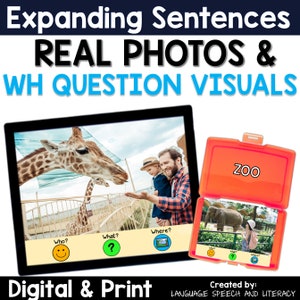 Speech Therapy Materials, Real Photos with WH Questions Visuals to Increase MLU, Digital & Print, Zoo Themed