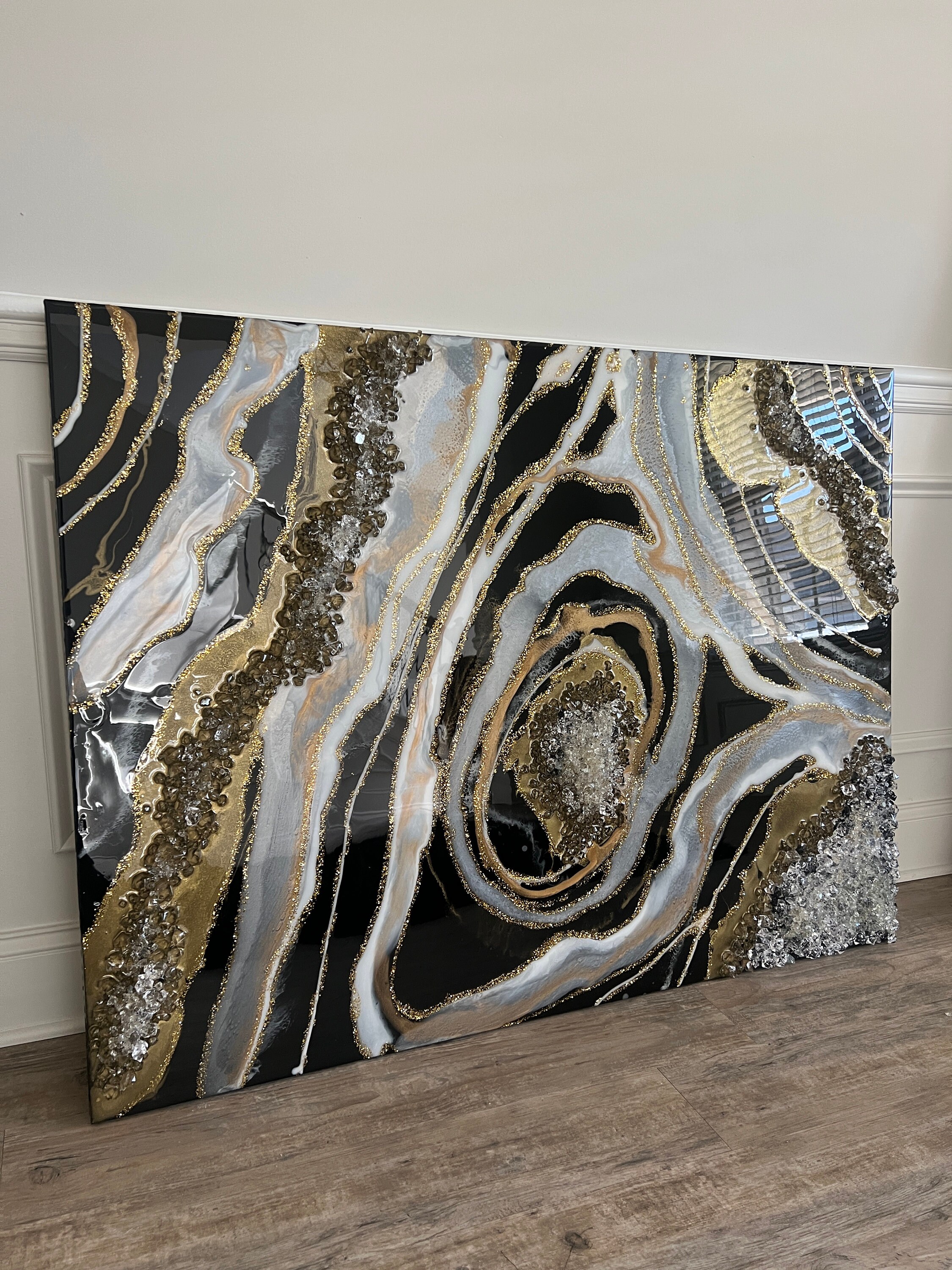 Black and Gold Resin Art Black and Gold Geode Art Wall Art Etsy