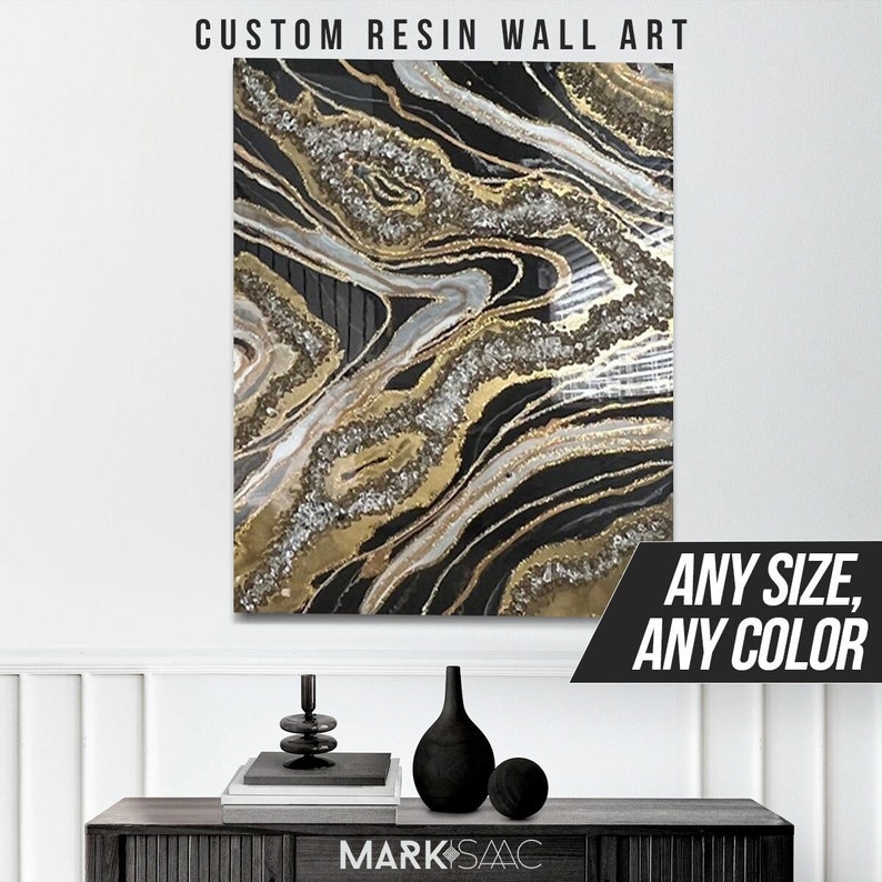 Black and Gold Resin Art Black and Gold Geode Art Wall Art Etsy
