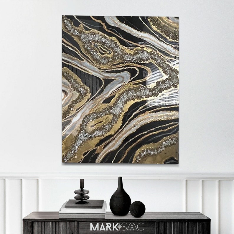 Black and Gold Resin Art Black and Gold Geode Art Wall Art Etsy