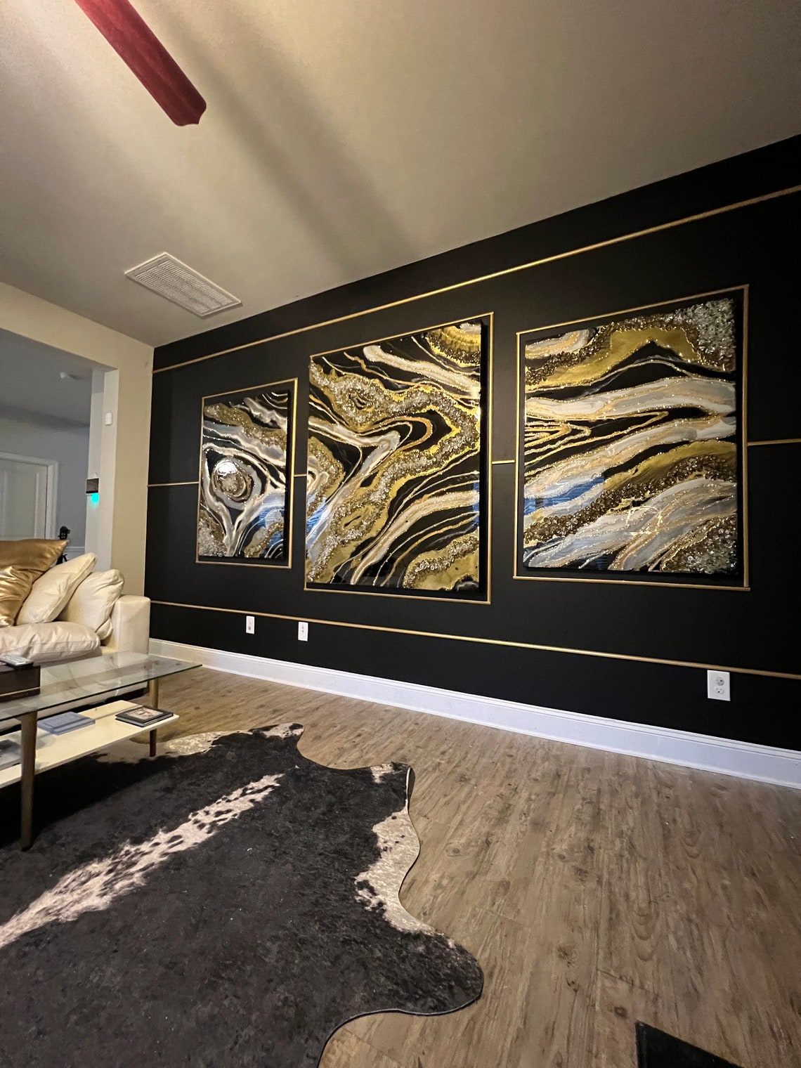 Black and Gold Resin Art Black Sand Gold Geode Art Wall Etsy