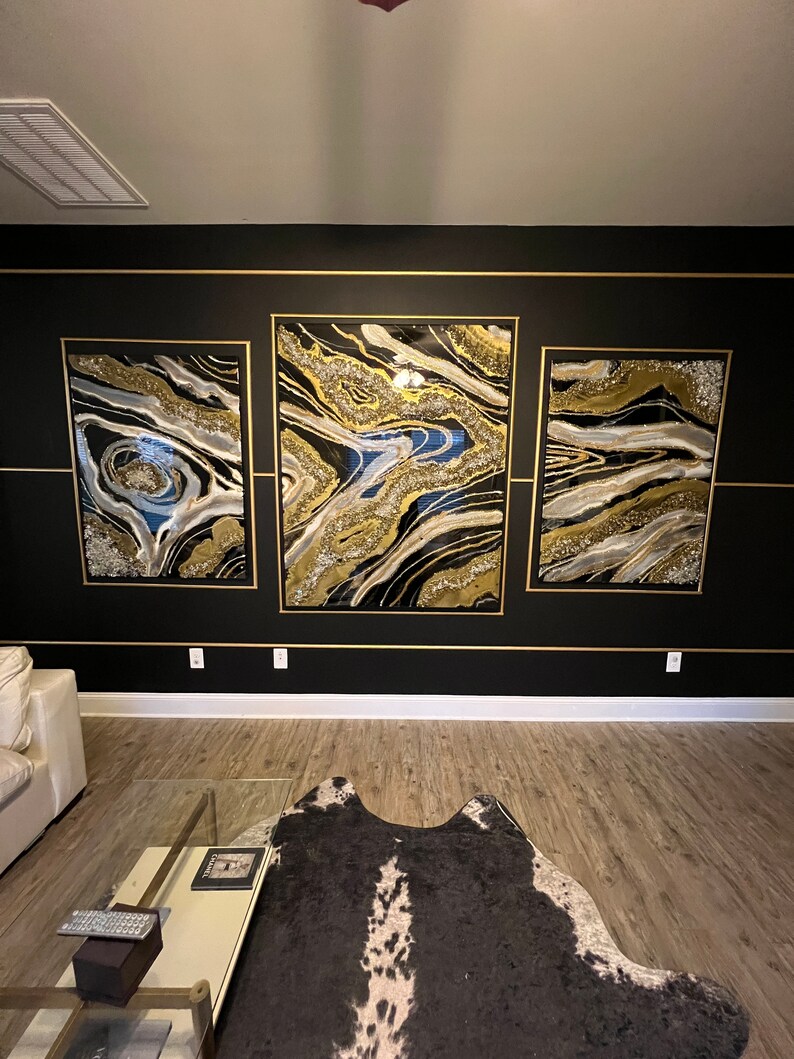 Black and Gold Resin Art Black Sand Gold Geode Art Wall Etsy
