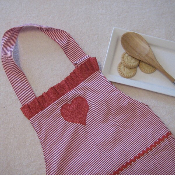 Red stripes and hearts ladies apron