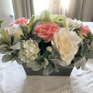 Pink and White Floral Arrangement, Farmhouse Floral Arrangement, Floral Home Decor, Floral Arrangement, Pink and White Floral Centerpiece