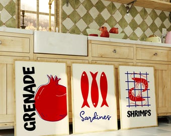 Conjunto de láminas decorativas para la pared de la cocina: Láminas retro de comida y bebida (Descarga digital)