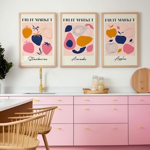 Set van 3 prints Heldere kleurrijke kunst Fruitmarktprints Kleurrijke galerijmuur Keukenmuurkunstset Voedselillustratie Leuke keukenprints