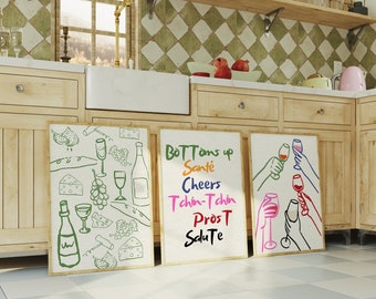 Retro Cheers Kitchen Prints: Gallery Wall Art (Set of 3) (Digital Download)