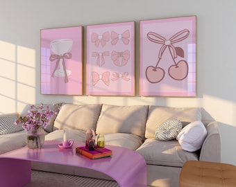 Pink Preppy Coquette Posters, Girly Room Decor (Digital Download Set of 3)