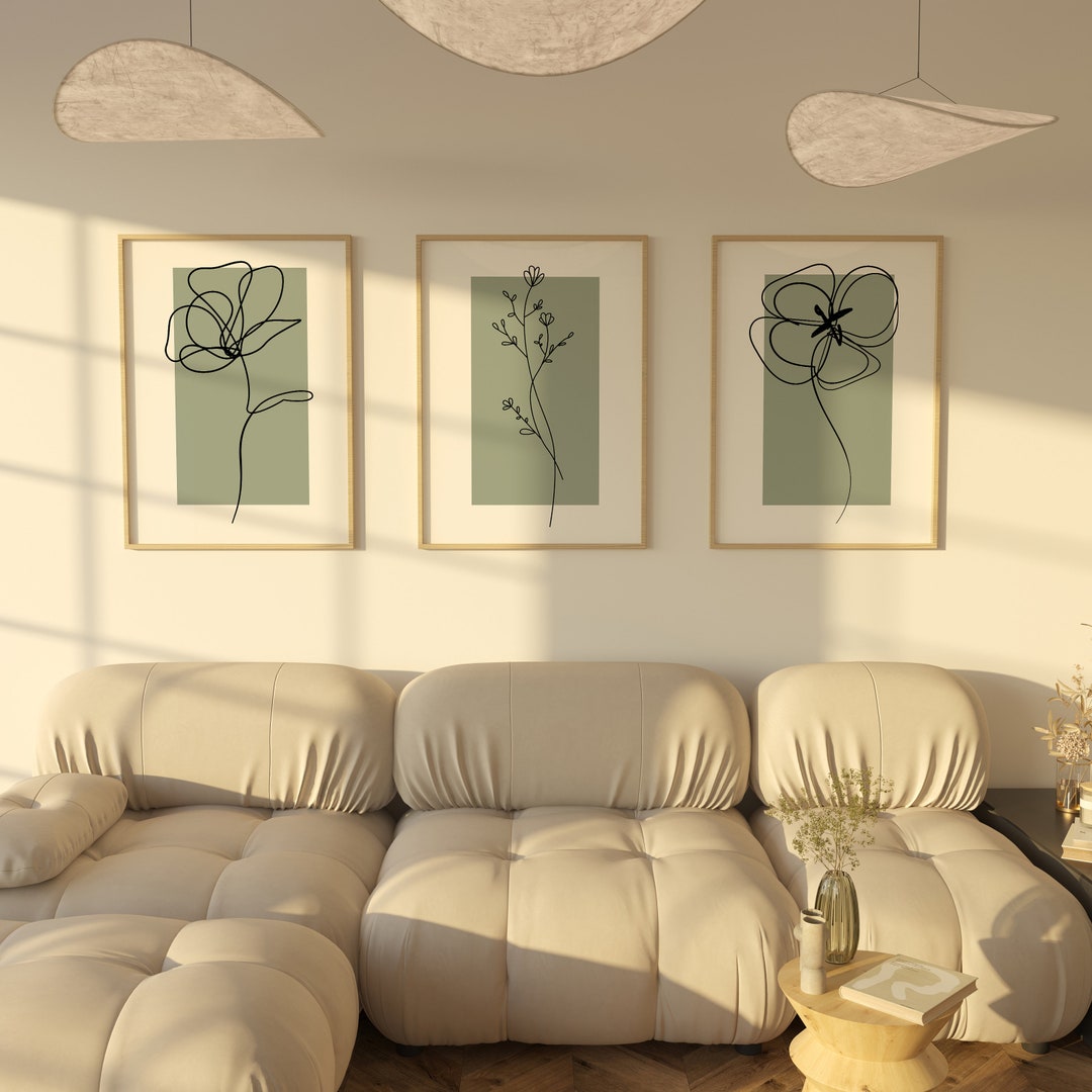 Sage Green Botanical Line Art Print Set of 3 (digital Download) - Etsy