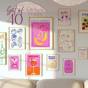 Keukengalerij Wandset, Keukenmuurkunst, Voedselafdrukken, Handtekening Keuken Decor, Eetkamerkunst Aan De Muur, Trendy Keuken Decor