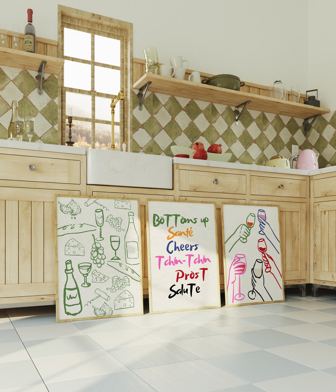 chef was cute aesthetic kitchen print retro wall art... Set of 3 Cheers Prints Retro Wall Art Kitchen Wall Prints Aesthetic ...