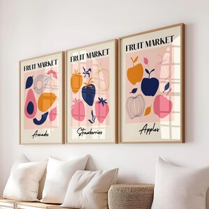Láminas de mercado de frutas: Juego de 3 láminas decorativas luminosas para la pared de la cocina (descarga digital)