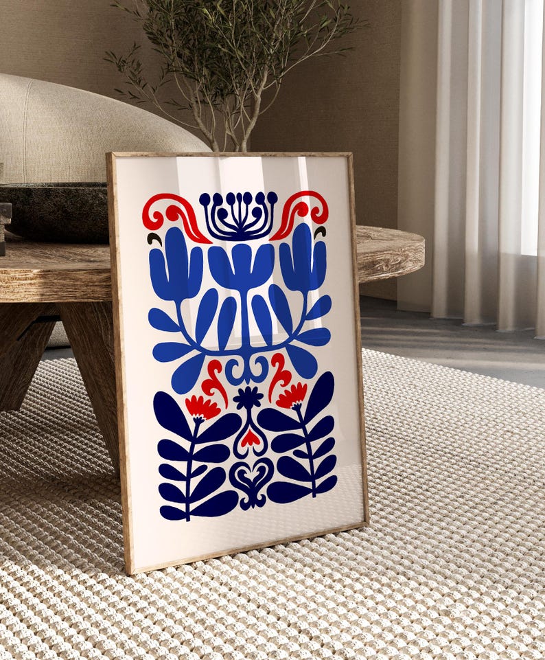 Minimalistische Botanische Wandkunst – 4 Leinwanddrucke 30x30 Cm, Marineblau/weiß, Für Badezimmer, Wohnzimmer & Mehr