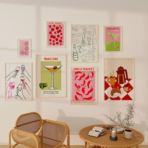 Moderne keukeninrichting Trendy muurkunst Appartementdecor Martini-print Cocktail retroposter galeriewandset Tentoonstellingsafdruk Barwagenafdrukken