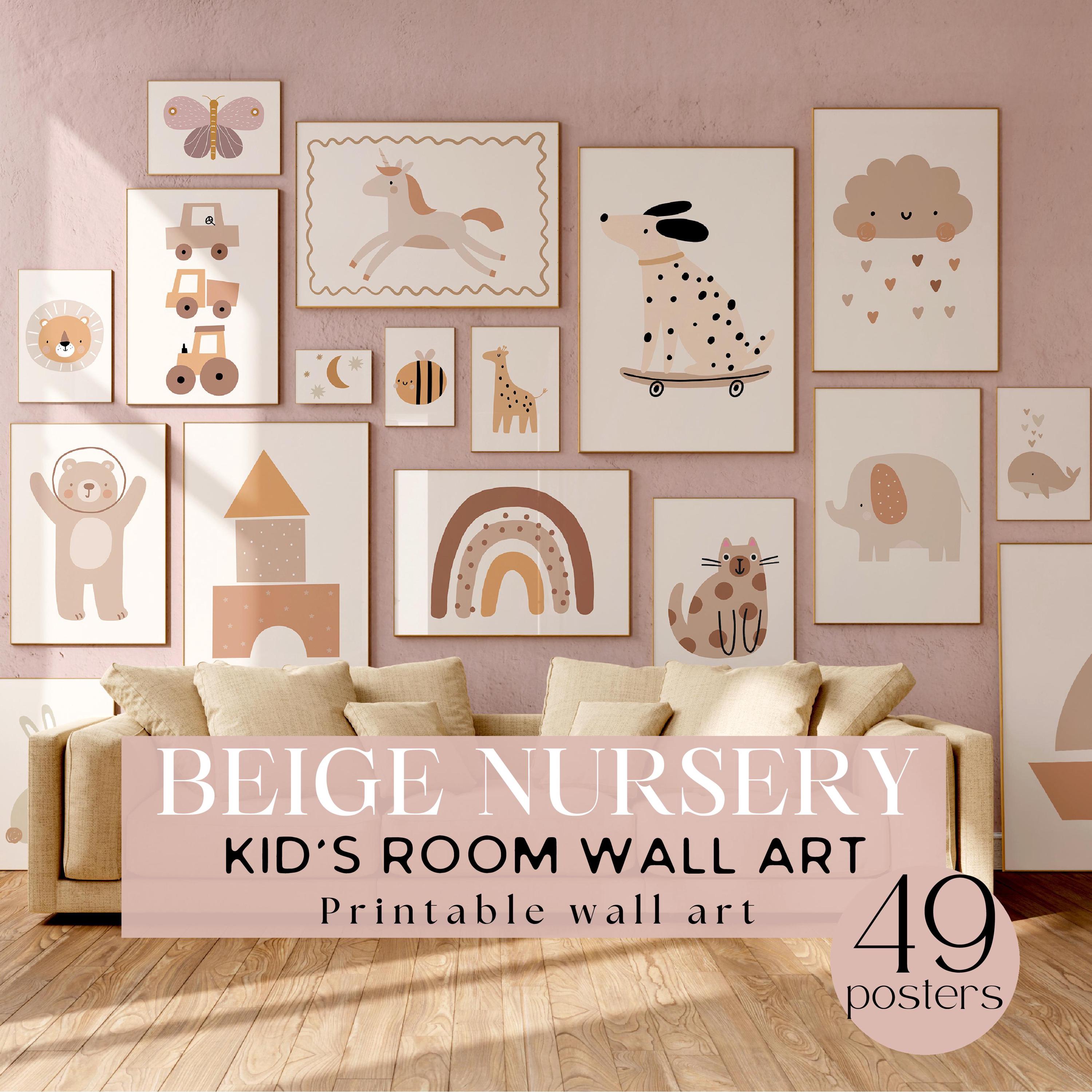 Beige Nursery Wall Art Set | Neutral Kids Room Prints | Baby Room Decor ...