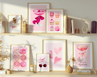 Preppy roze posterset, girly Coquette (digitale download)