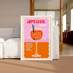 Aperol Spritz Impresión Retro cóctel impresión Bar Cart Decor Cocktail Poster Lindo arte de la cocina Cartel de moda Decoración del dormitorio Preppy Arte de pared maximalista